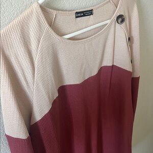 SHEIN Dark Coral and Cream Buttoned Long Sleeve Top